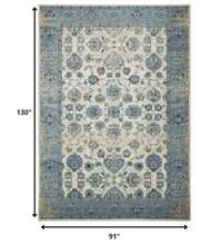 8’ x 11’ Blue Ivory Distressed Oriental Area Rug