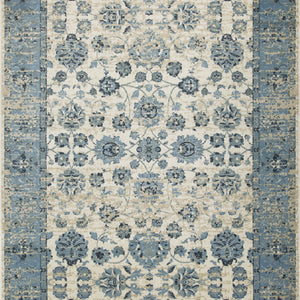 8’ Round Blue Ivory Distressed Oriental Area Rug
