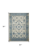 8’ Round Blue Ivory Distressed Oriental Area Rug
