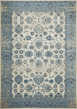 8’ Round Blue Ivory Distressed Oriental Area Rug