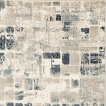 3’ x 5’ Beige Blue Abstract Tiles Distressed Area Rug