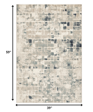 3’ x 5’ Beige Blue Abstract Tiles Distressed Area Rug