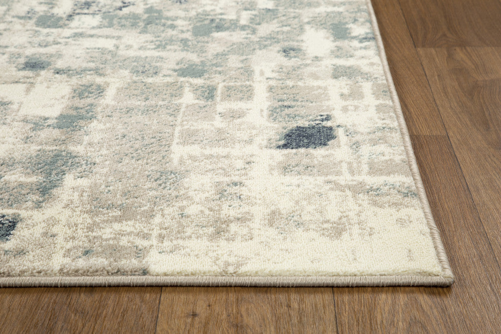 5’ x 8’ Beige Blue Abstract Tiles Distressed Area Rug