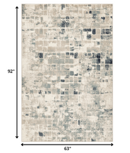 5’ x 8’ Beige Blue Abstract Tiles Distressed Area Rug