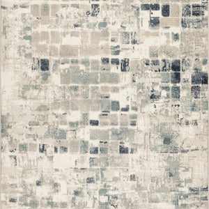 8’ x 11’ Beige Blue Abstract Tiles Distressed Area Rug