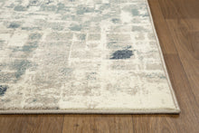 8’ x 11’ Beige Blue Abstract Tiles Distressed Area Rug