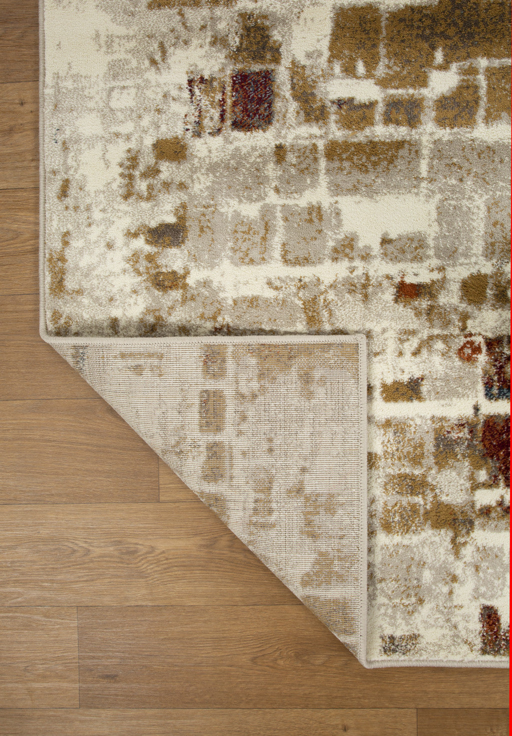 5’ x 8’ Brown Beige Abstract Tiles Distressed Area Rug