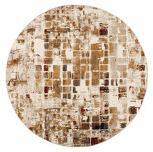 8’ Round Brown Beige Abstract Tiles Distressed Area Rug