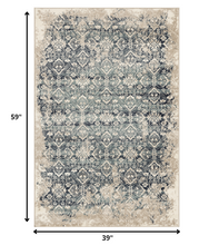 3’ x 5’ Beige Blue Distressed Diamonds Area Rug