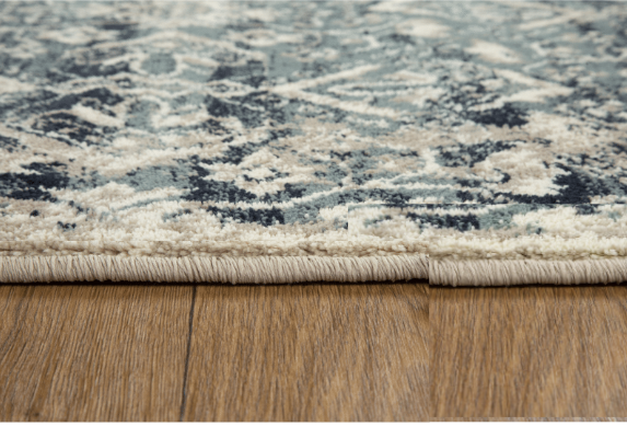 8’ x 11’ Beige Blue Distressed Diamonds Area Rug