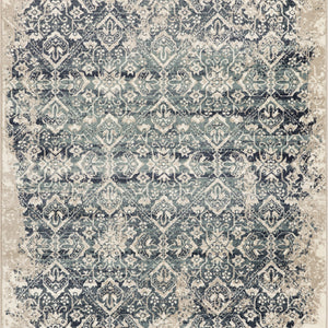 8’ x 11’ Beige Blue Distressed Diamonds Area Rug