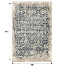 8’ x 11’ Beige Blue Distressed Diamonds Area Rug