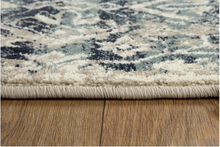 8’ Round Beige Blue Distressed Diamonds Area Rug