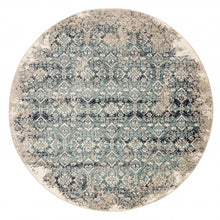8’ Round Beige Blue Distressed Diamonds Area Rug