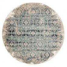 8’ Round Beige Blue Distressed Diamonds Area Rug
