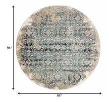 8’ Round Beige Blue Distressed Diamonds Area Rug