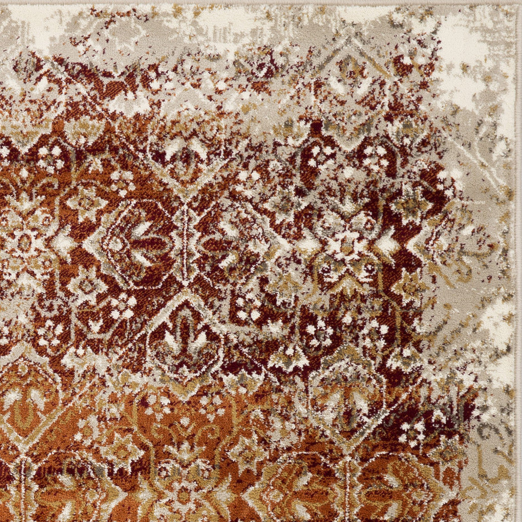 2’ x 8’ Rust Ivory Distressed Diamonds Runner Rug