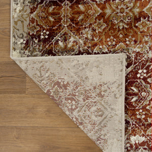 8’ Round Rust Ivory Distressed Diamonds Area Rug