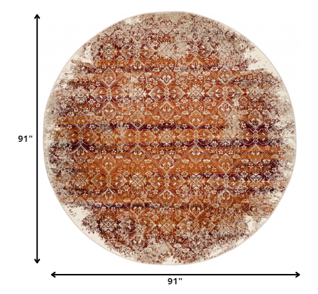 8’ Round Rust Ivory Distressed Diamonds Area Rug