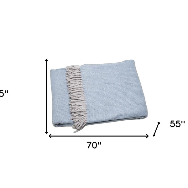 Sky Blue Mini Dot Fringed Throw Blanket
