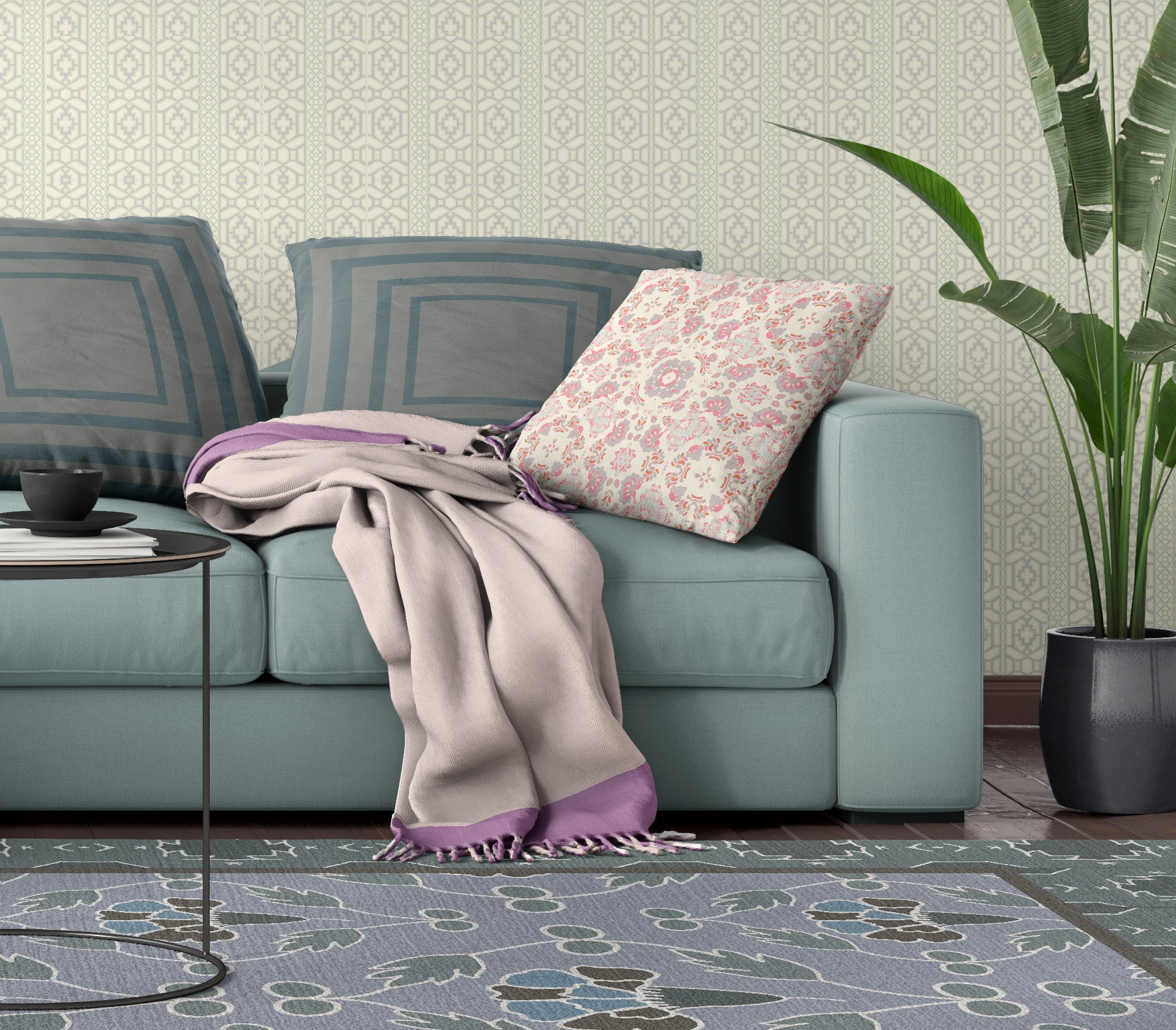 16" X 16" Pink And White Zippered Suede Geometric Throw Pillow