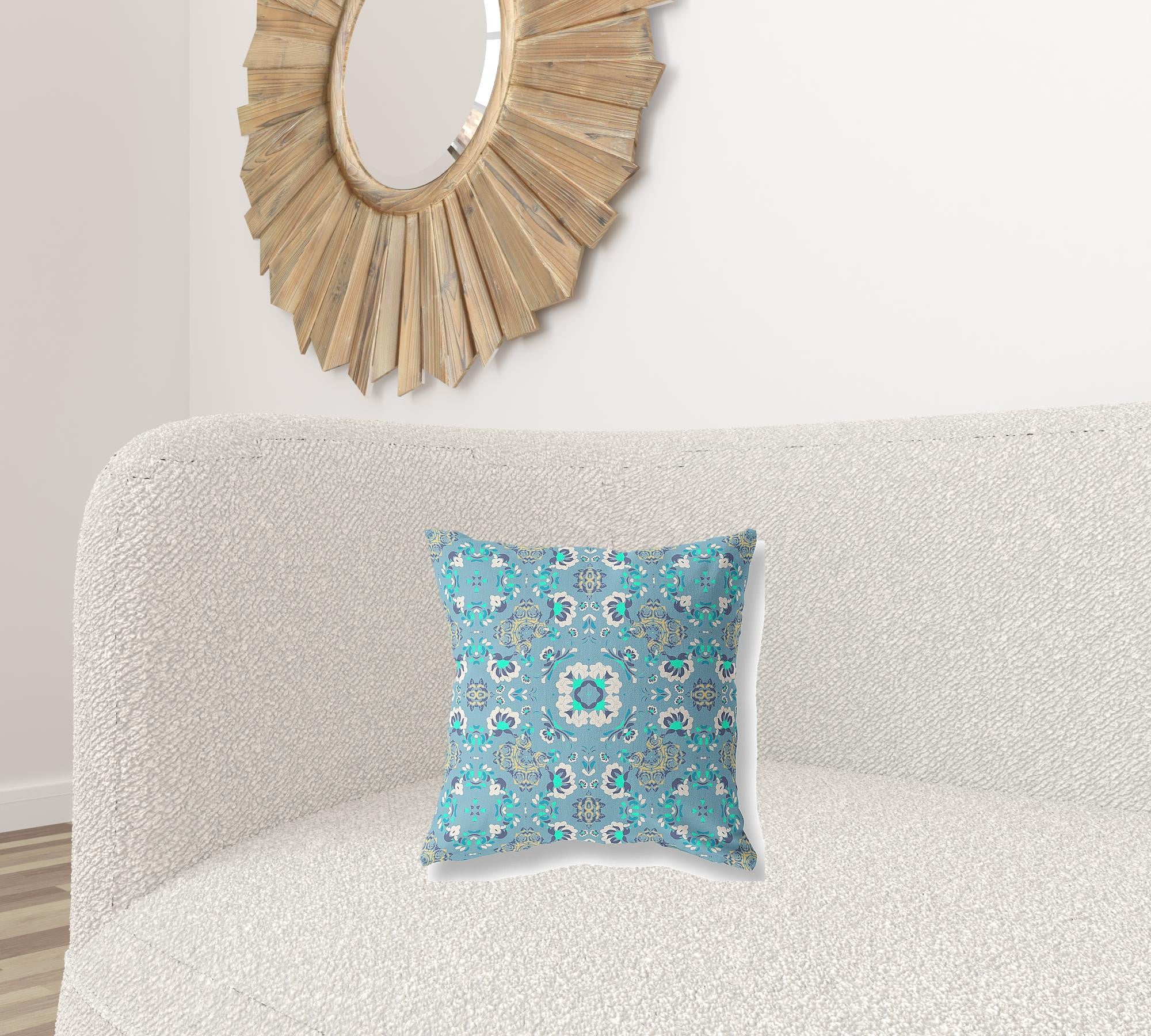 16" X 16" Light Blue Zippered Suede Geometric Throw Pillow