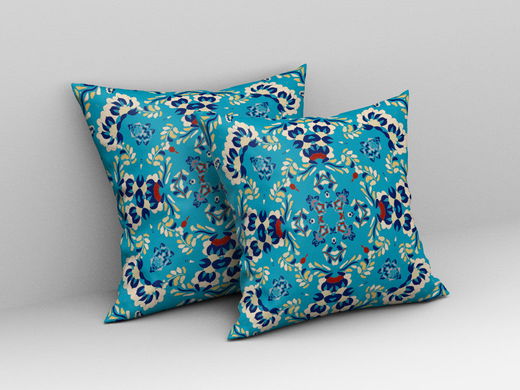 16" X 16" Blue Blown Seam Suede Geometric Throw Pillow