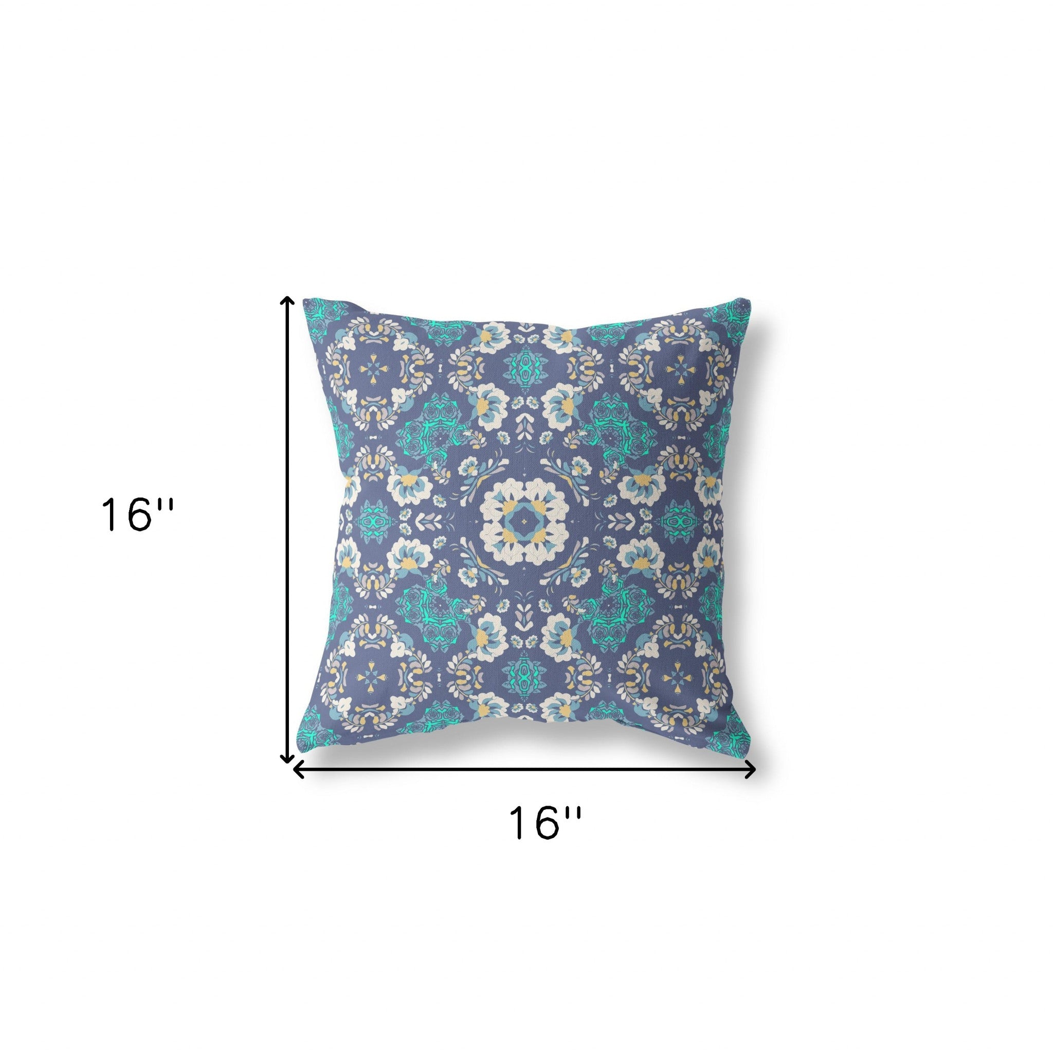 16" X 16" Blue And White Blown Seam Suede Geometric Throw Pillow