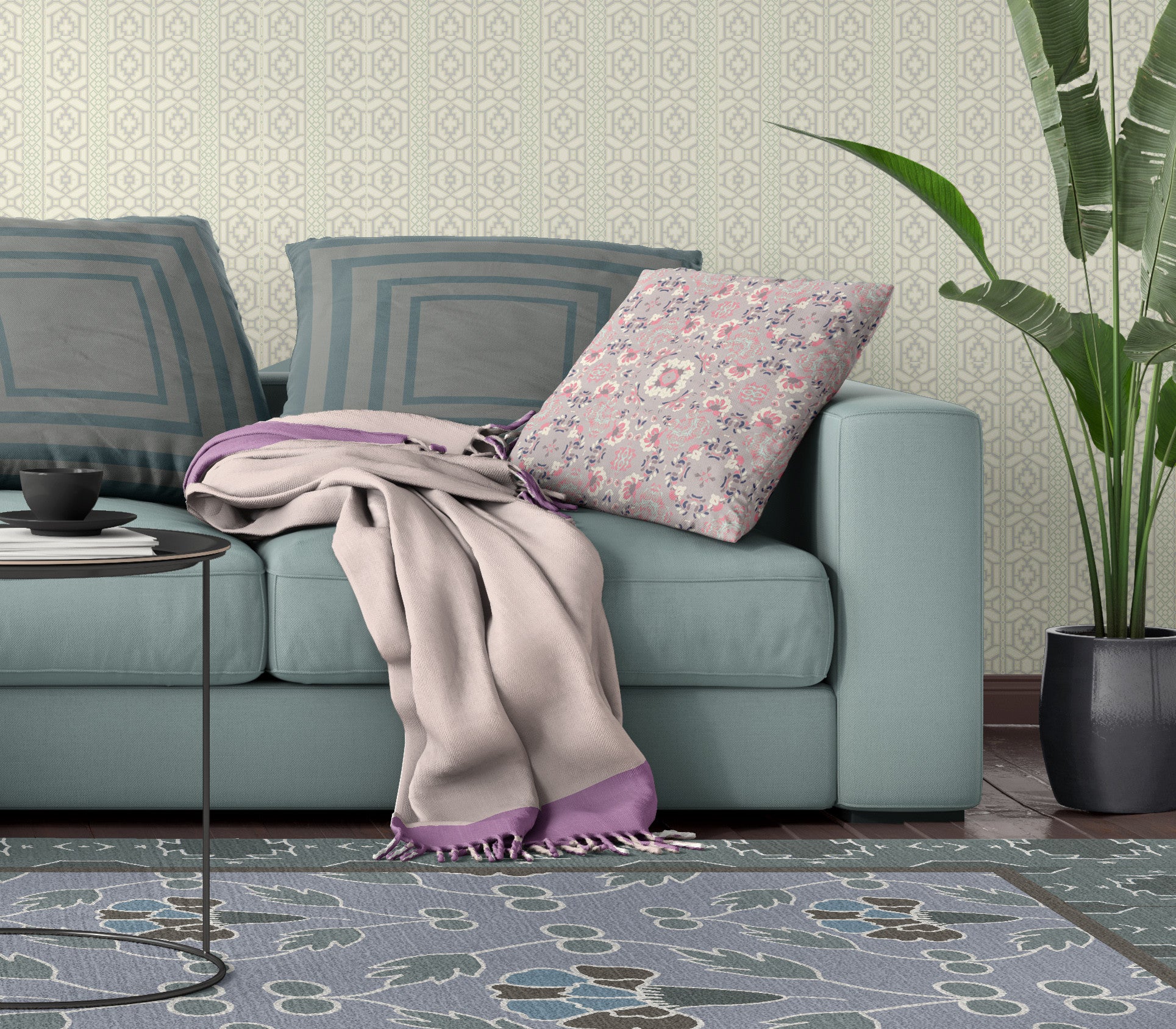 16" X 16" Muted Pink Floral Blown Seam Suede Throw Pillow