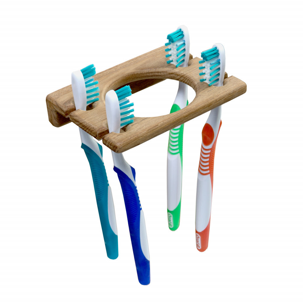 Traditional Solid Teak Wall Mount Glass and Toothbrush Holder