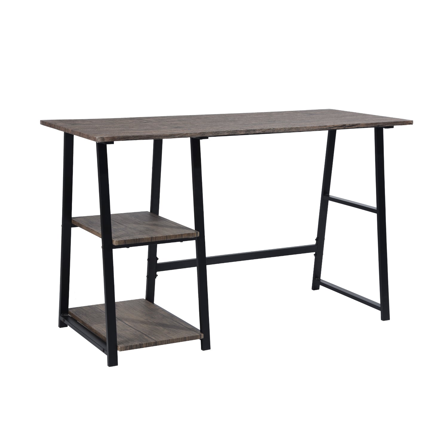 Modern Home Office Computer Table With Storage Shelves Vintage Brown