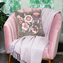 18 英寸 X 18 英寸灰褐色和紫色拉鍊 100% 棉刺繡抱枕