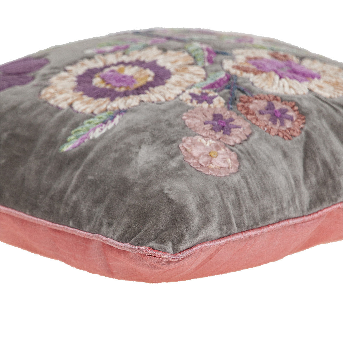 18 英寸 X 18 英寸灰褐色和紫色拉鍊 100% 棉刺繡抱枕