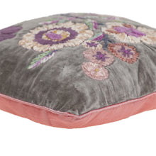 18 英寸 X 18 英寸灰褐色和紫色拉鍊 100% 棉刺繡抱枕