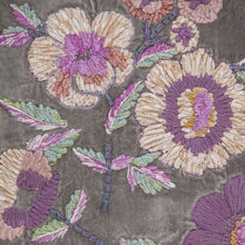 18 英寸 X 18 英寸灰褐色和紫色拉鍊 100% 棉刺繡抱枕