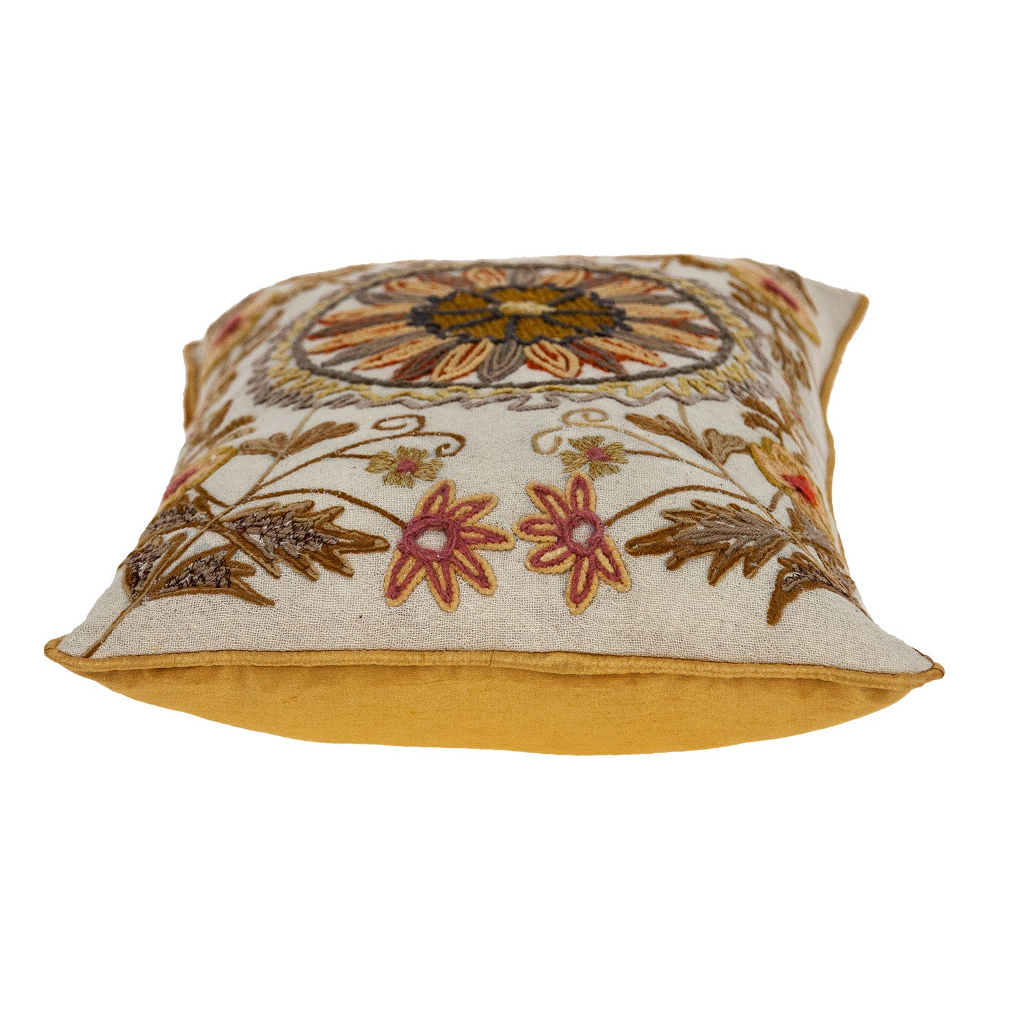 14" X 20" Beige Zippered 100% Cotton Throw Pillow With Embroidery