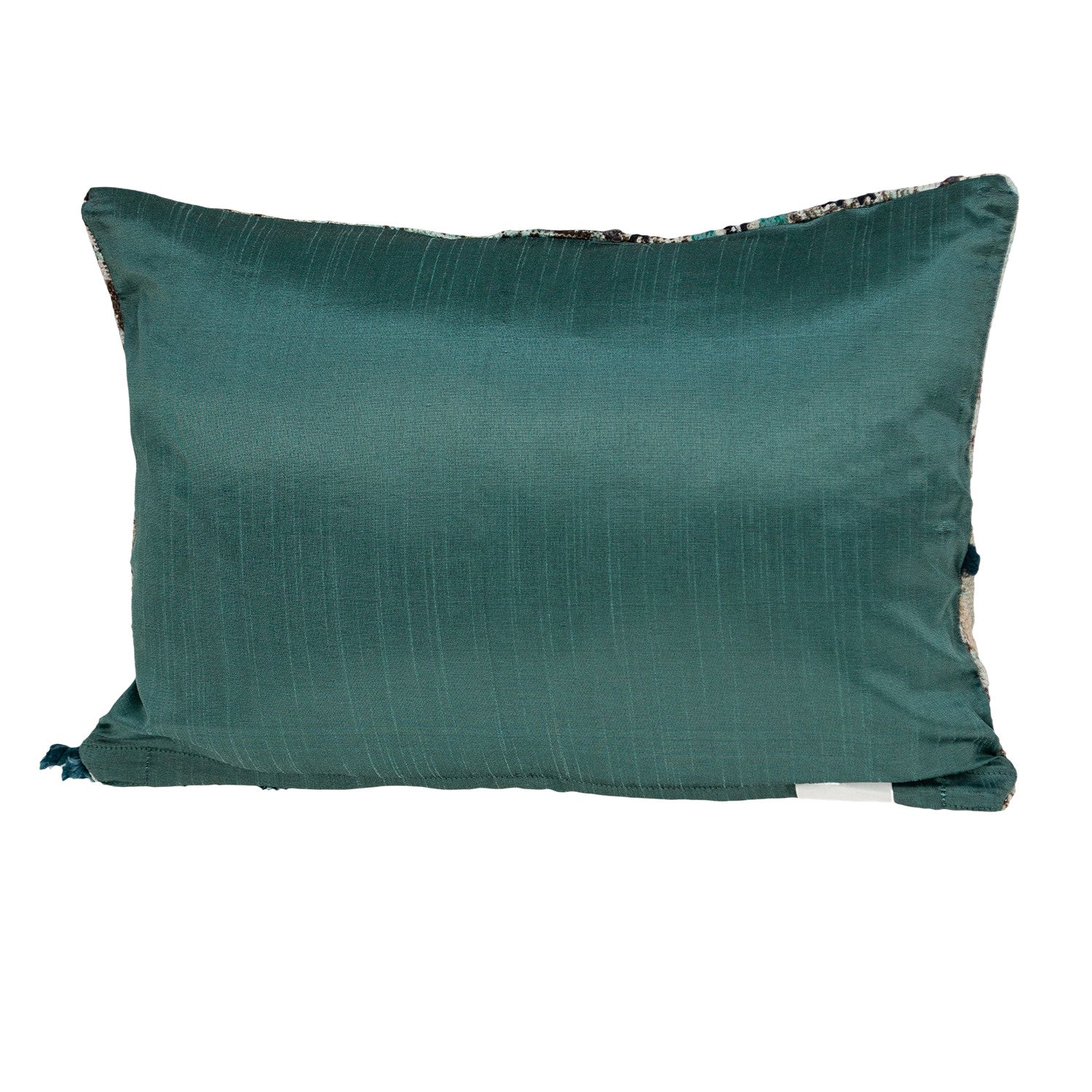 14" X 20" Beige And Green Zippered 100% Cotton Throw Pillow With Fringe