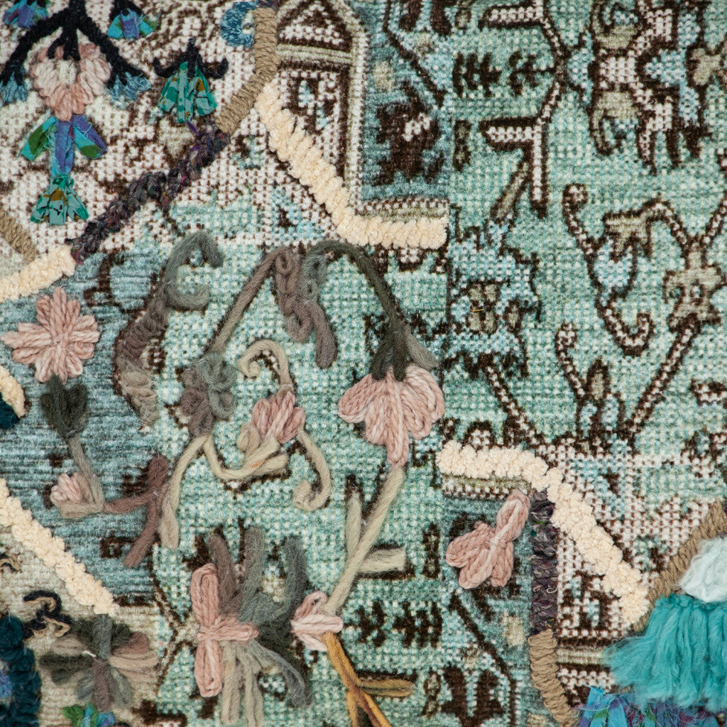 14" X 20" Beige And Green Zippered 100% Cotton Throw Pillow With Fringe