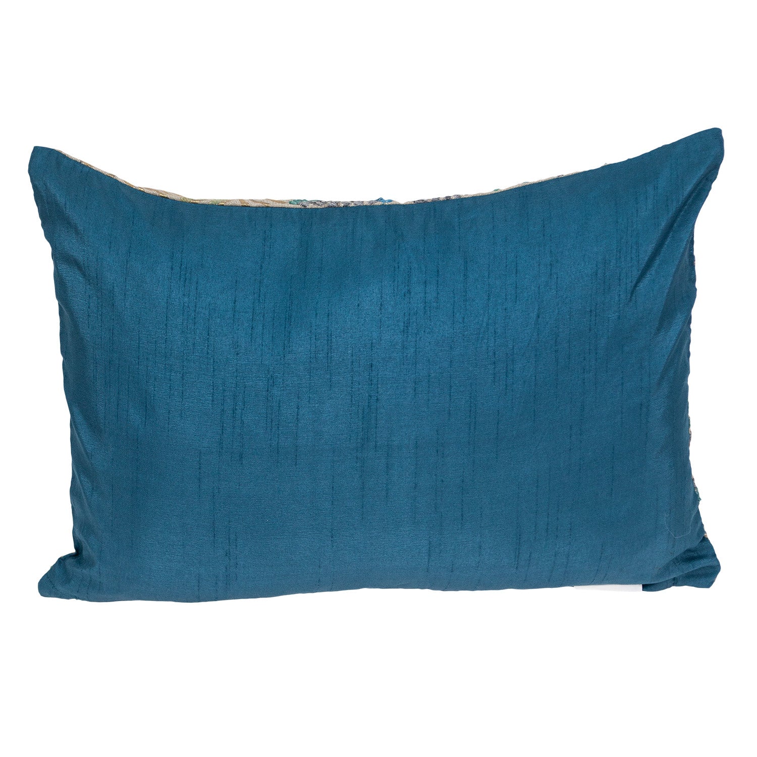 14" X 20" Beige And Green Zippered 100% Cotton Throw Pillow With Embroidery