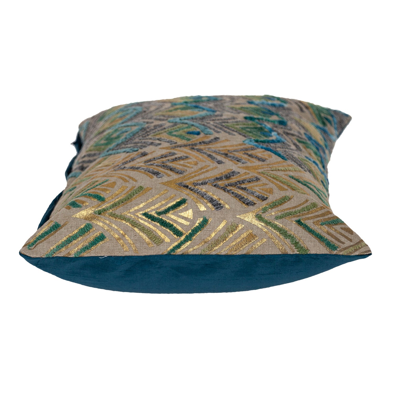 14" X 20" Beige And Green Zippered 100% Cotton Throw Pillow With Embroidery