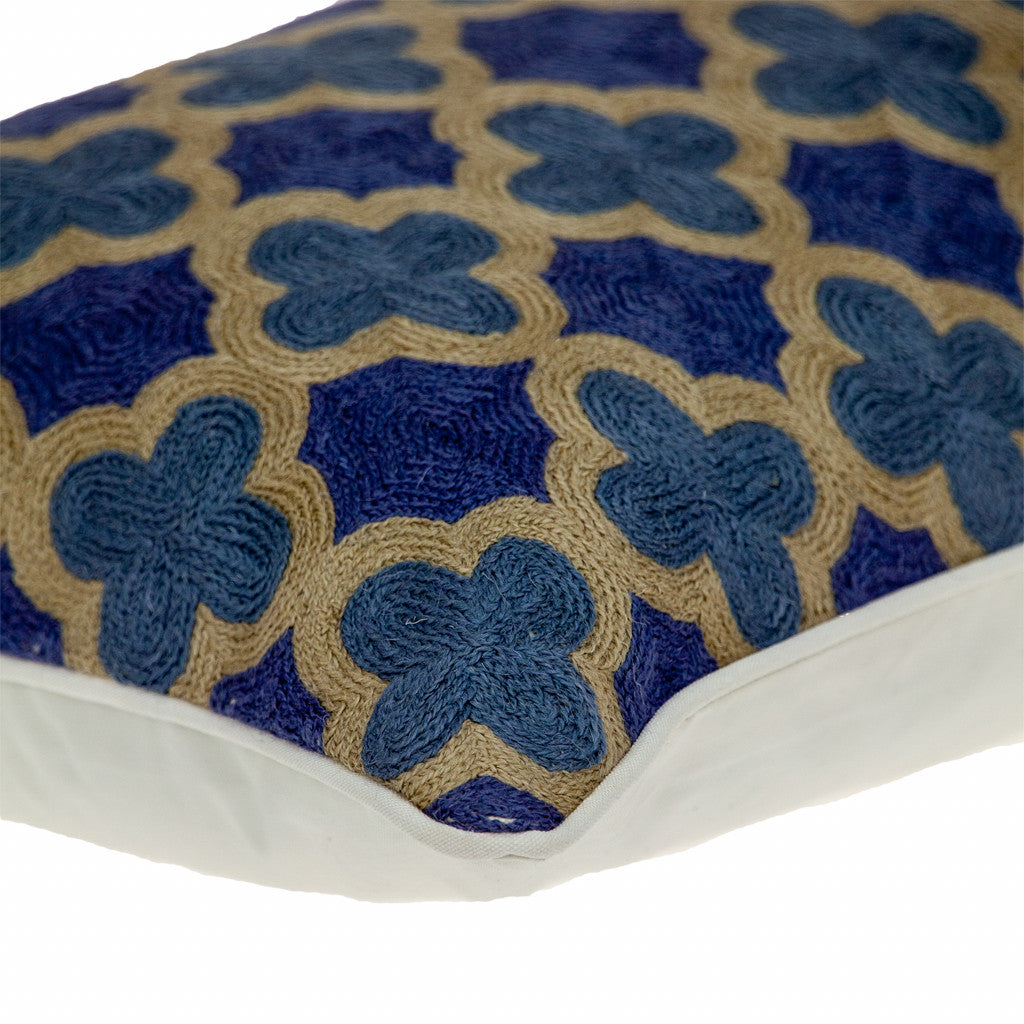 20" X 12" Blue Zippered 100% Cotton Throw Pillow