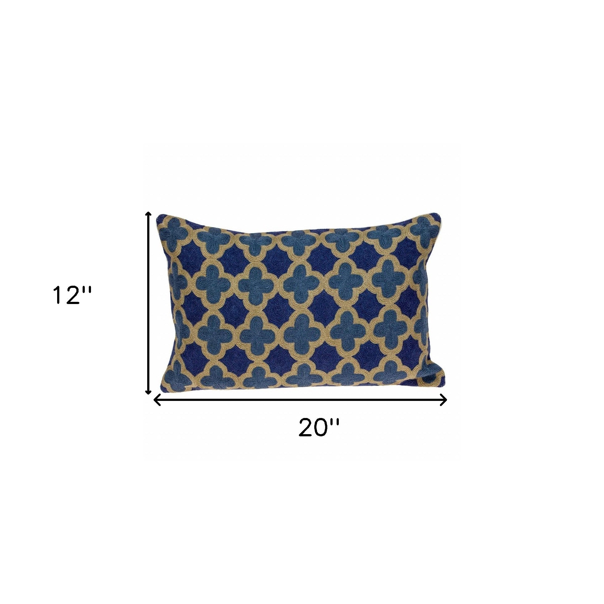 20" X 12" Blue Zippered 100% Cotton Throw Pillow