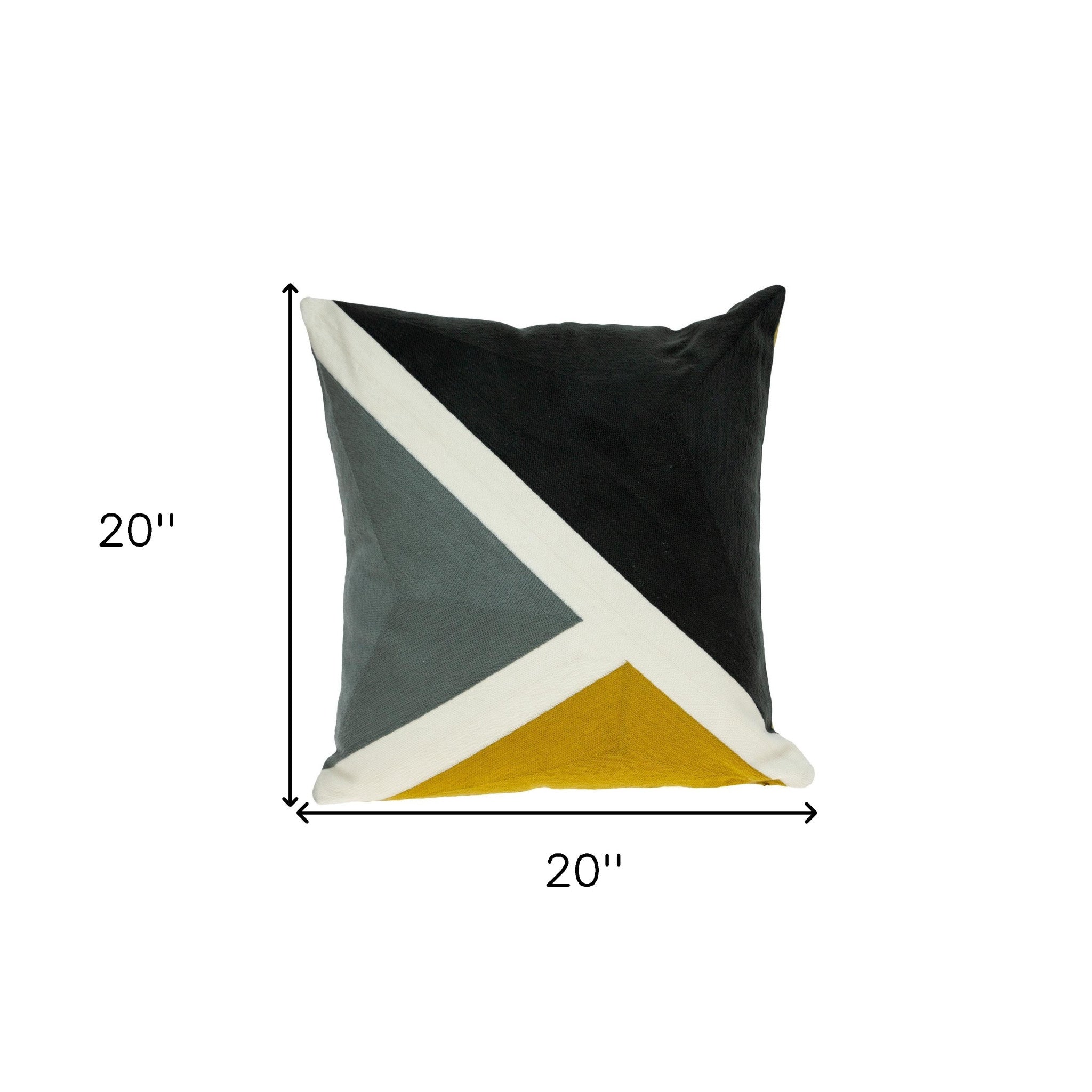 20" X 20" Black Geometric Zippered 100% Cotton Throw Pillow
