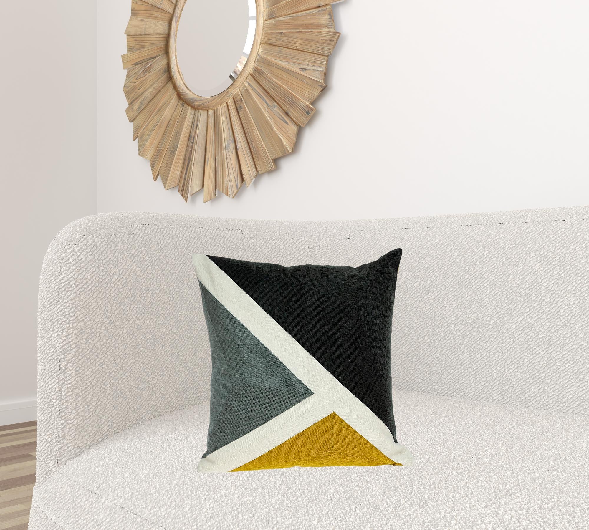 20" X 20" Black Geometric Zippered 100% Cotton Throw Pillow