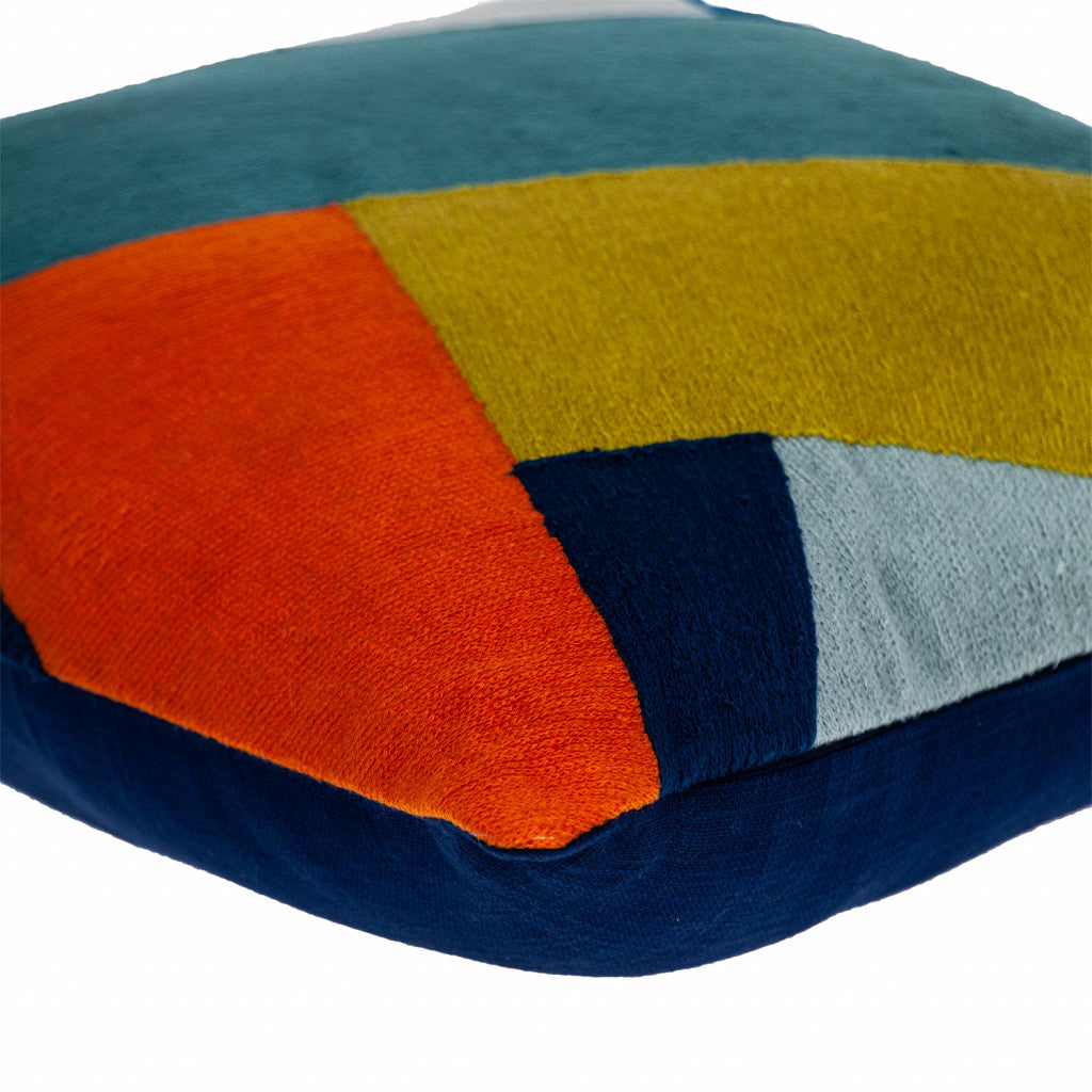 20" X 20" Blue Geometric Zippered 100% Cotton Throw Pillow