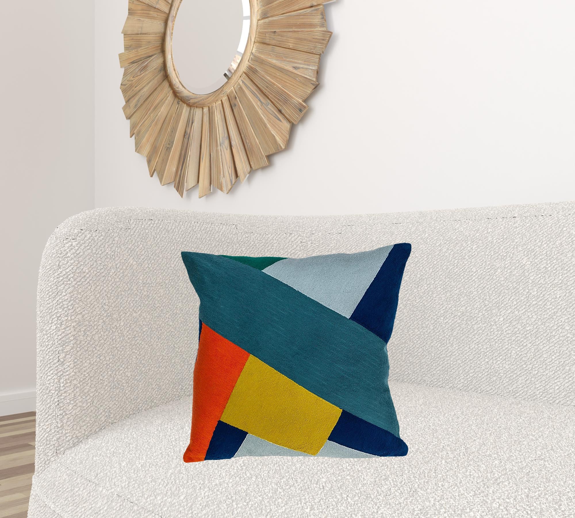 20" X 20" Blue Geometric Zippered 100% Cotton Throw Pillow