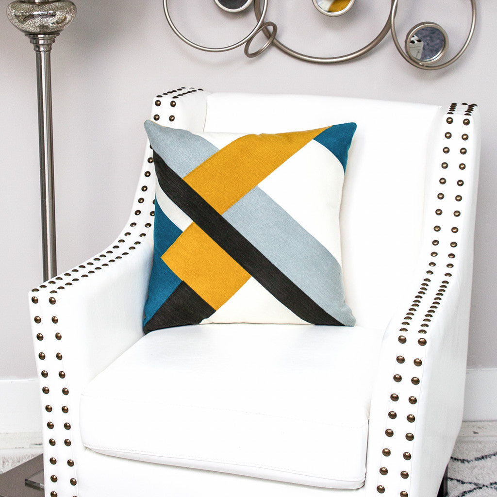 20" X 20" Black And Brown Geometric Zippered 100% Cotton Throw Pillow