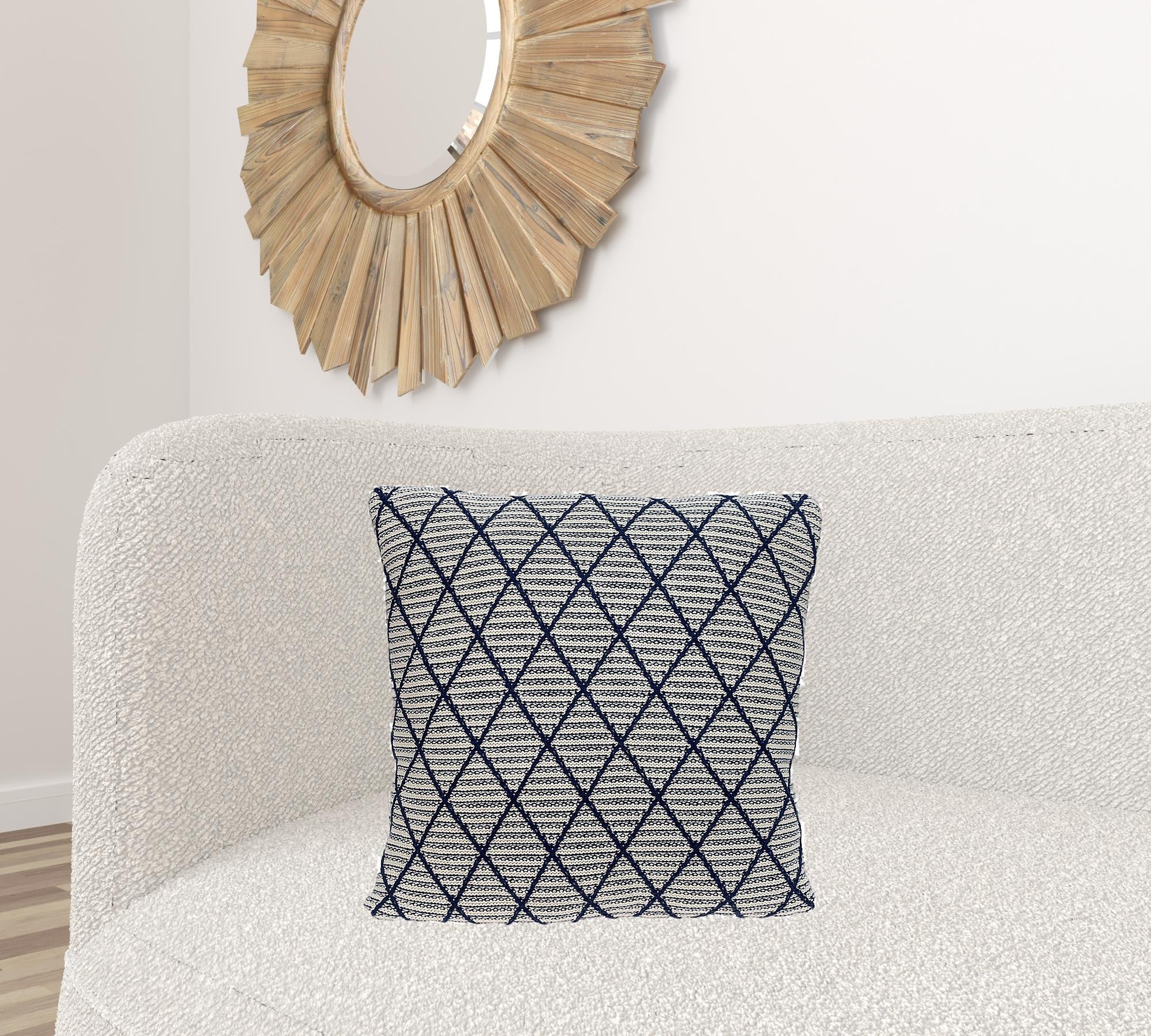 20" x 20" Blue Argyle Transitional Accent Throw Pillow