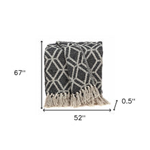Grey and Beige Handloom Geometric Woven Throw Blanket