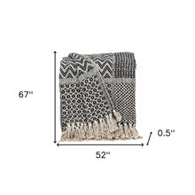 Beige and Black Multi Pattern Woven Handloom Throw Blanket